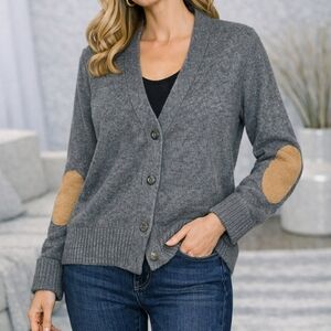 Wool Vintage Gap Gray Button-Up Women's Sweater with Tan Elbow Patches Small